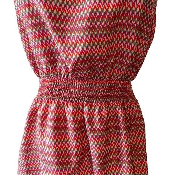 Gap sleeveless midi dress zig zag red orange  pattern braided neckline - Picture 5 of 12
